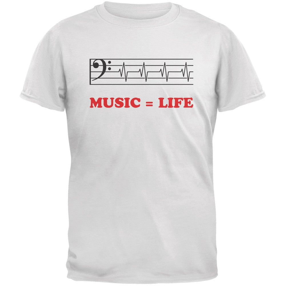 Music=Life Bass Clef White Adult T-Shirt Men's T-Shirts Old Glory 2XL White 