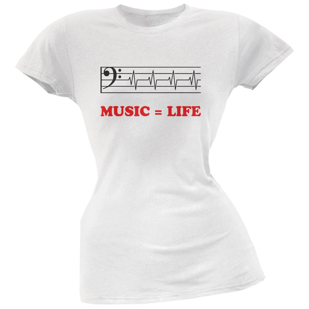 Music=Life Bass Clef White Soft Juniors T-Shirt Juniors T-Shirts Old Glory 2XL White 