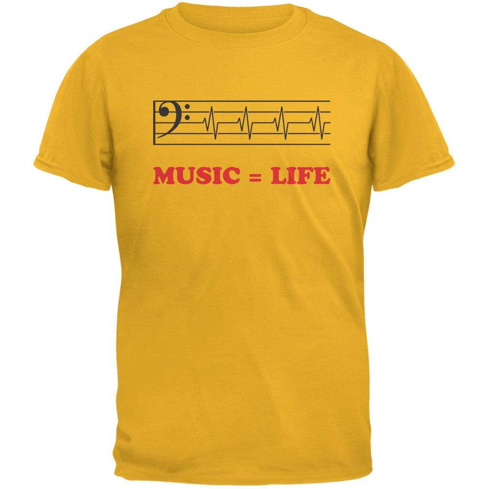 Music=Life Bass Clef Yellow Adult T-Shirt Men's T-Shirts Old Glory 2XL Yellow 