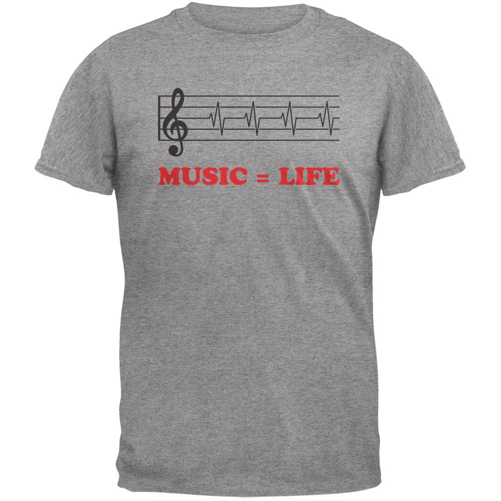 Music=Life Treble Clef Heather Grey Adult T-Shirt Men's T-Shirts Old Glory 2XL Grey 