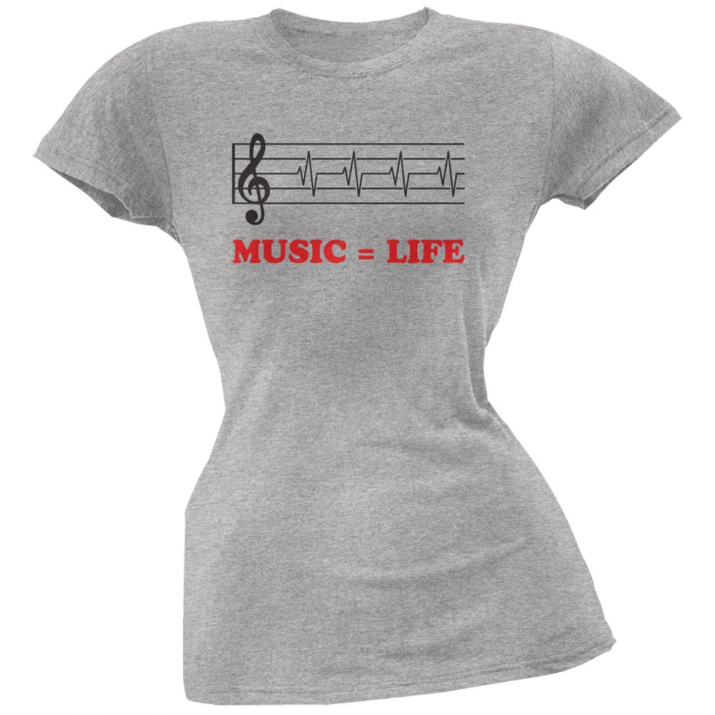 Music=Life Treble Clef Heather Grey Soft Juniors T-Shirt Juniors T-Shirts Old Glory 2XL Grey 