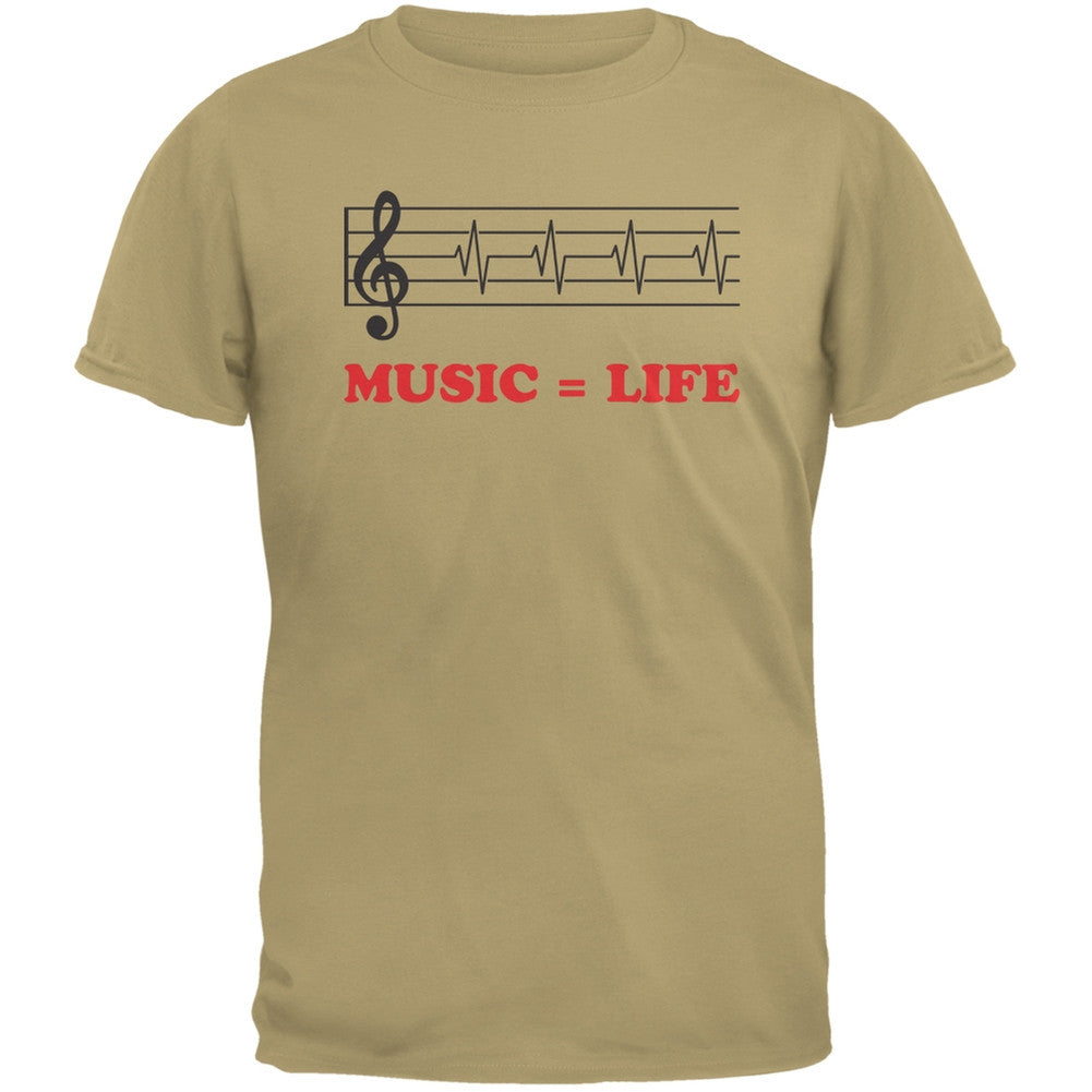 Music=Life Treble Clef Tan Adult T-Shirt Men's T-Shirts Old Glory 2XL Beige 