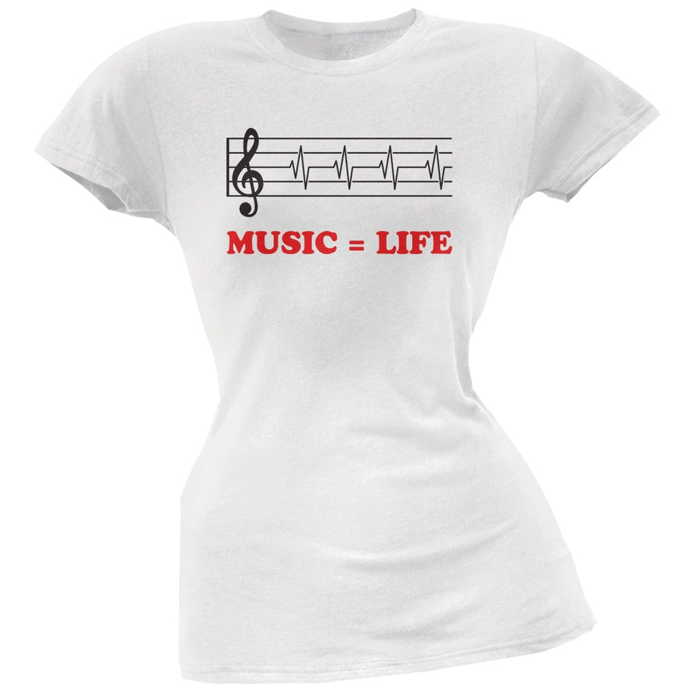 Music=Life Treble Clef White Soft Juniors T-Shirt Juniors T-Shirts Old Glory 2XL White 