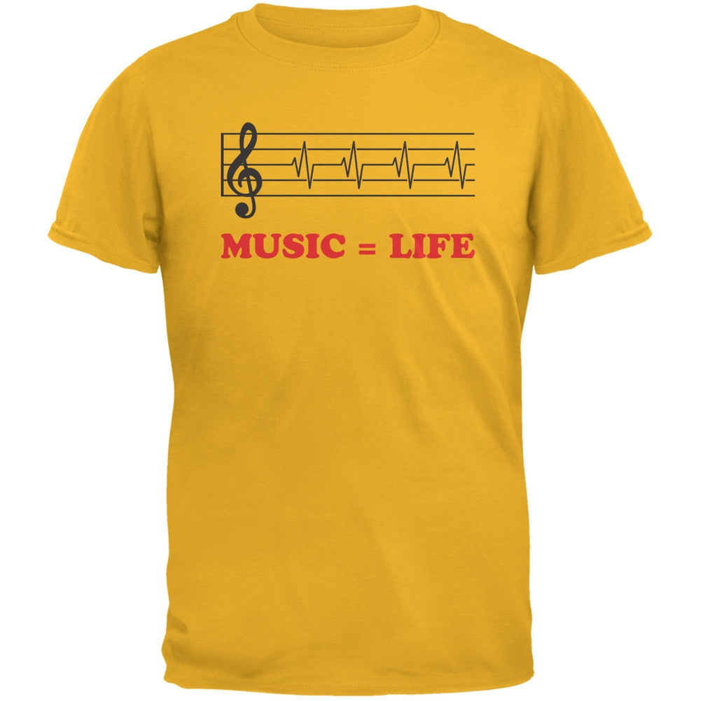 Music=Life Treble Clef Yellow Adult T-Shirt Men's T-Shirts Old Glory 2XL Yellow 