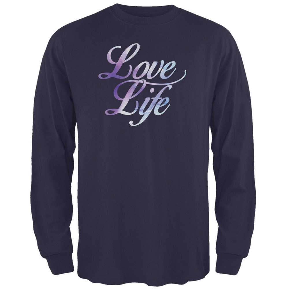 Love Life Watercolor Navy Adult Long Sleeve T-Shirt Men's Long Sleeves Old Glory 2XL Blue 