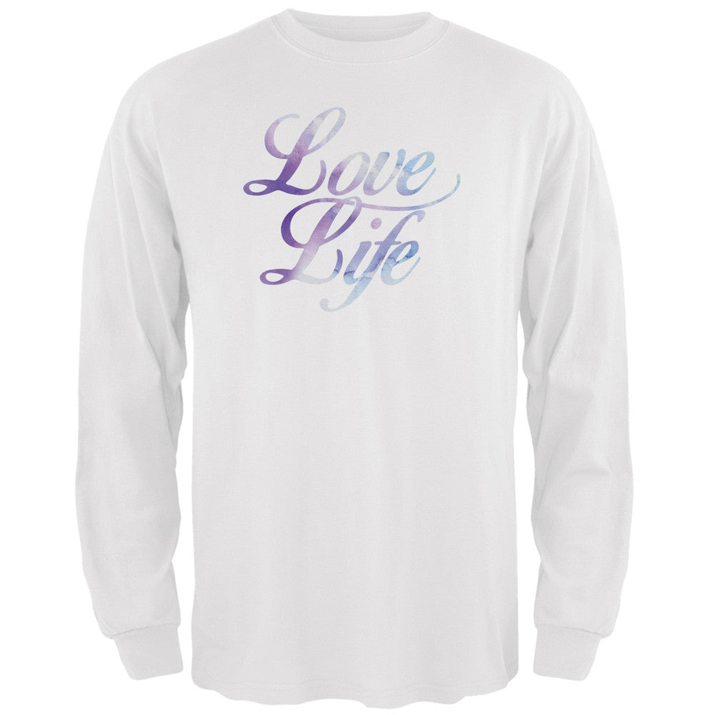 Love Life Watercolor White Adult Long Sleeve T-Shirt Men's Long Sleeves Old Glory 2XL White 