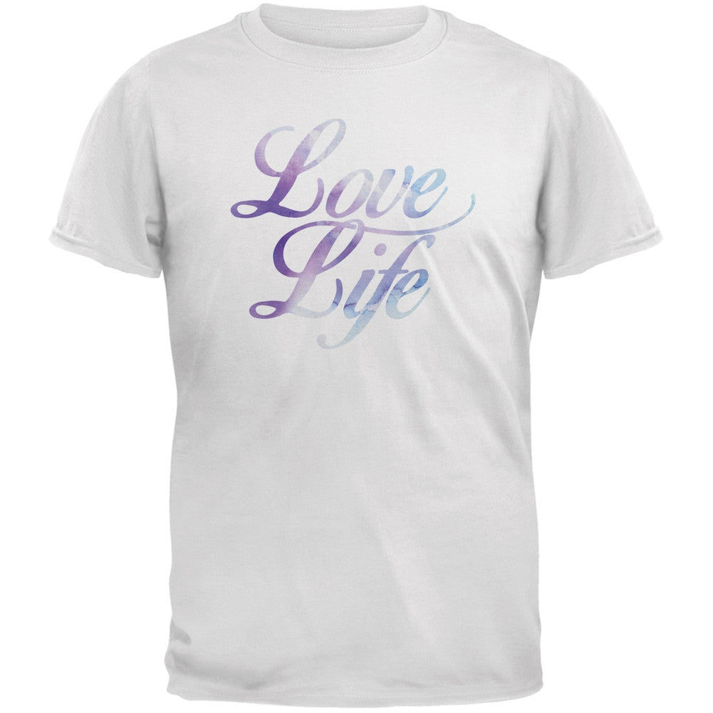 Love Life Watercolor White Adult T-Shirt Men's T-Shirts Old Glory 2XL White 