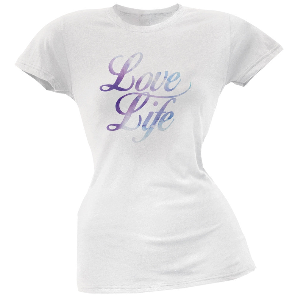 Love Life Watercolor White Soft Juniors T-Shirt Juniors T-Shirts Old Glory 2XL White 