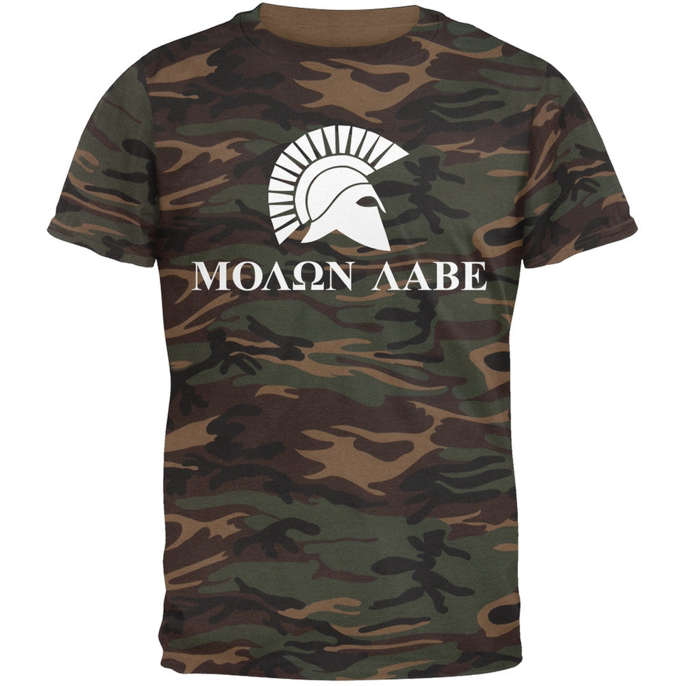 Molon Labe Helmet Brown Adult T-Shirt Men's T-Shirts Old Glory   