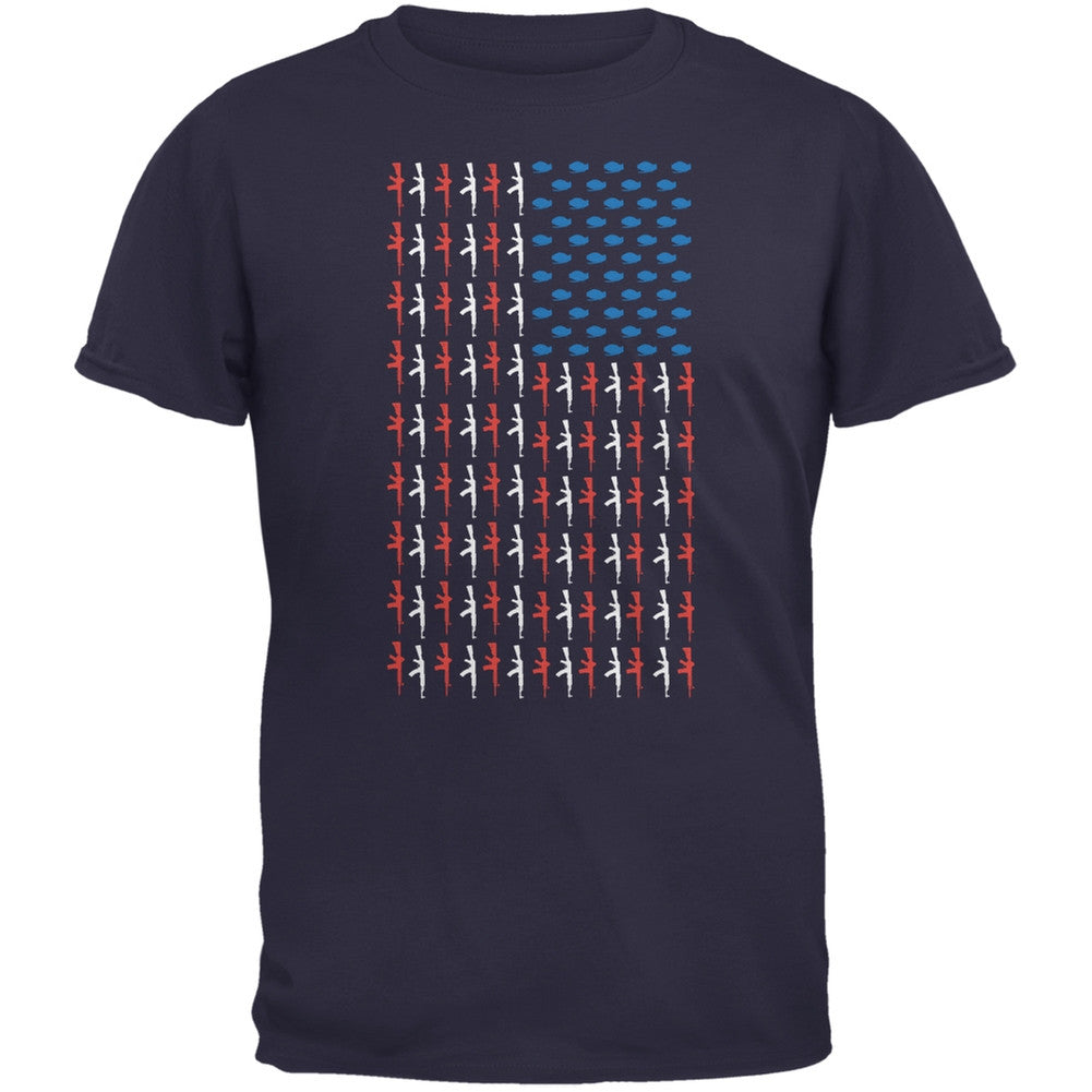 Gun American Flag Navy Adult T-Shirt Men's T-Shirts Old Glory 2XL Blue 