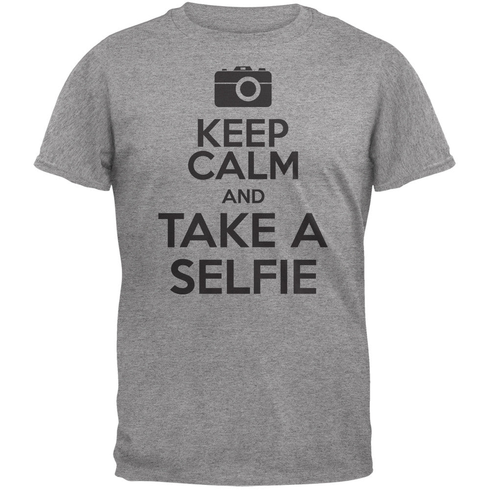 Keep Calm Take a Selfie Light Heather Grey Adult T-Shirt Men's T-Shirts Old Glory   