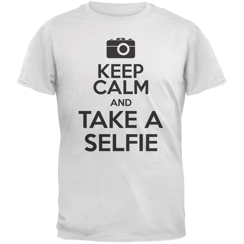 Keep Calm Take a Selfie White Adult T-Shirt Men's T-Shirts Old Glory 2XL White 