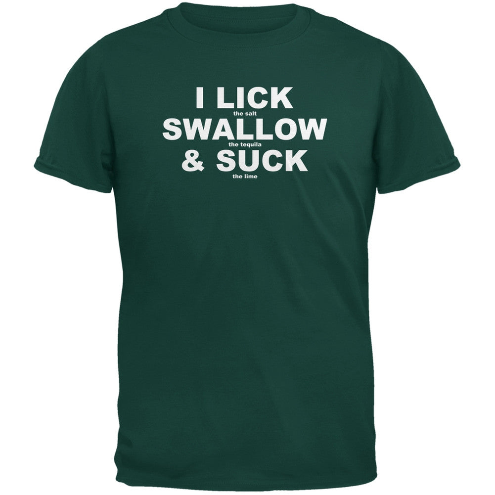 Cinco De Mayo - Lick Swallow Suck Funny Tequila Forest Green Adult T-Shirt Men's T-Shirts Old Glory SM Dark Green 