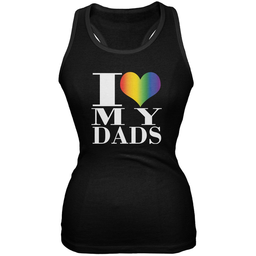 Father's Day I Love My Gay Dads Pride Heart Black Juniors Soft Tank Top Juniors Tank Tops Old Glory 2XL Black 