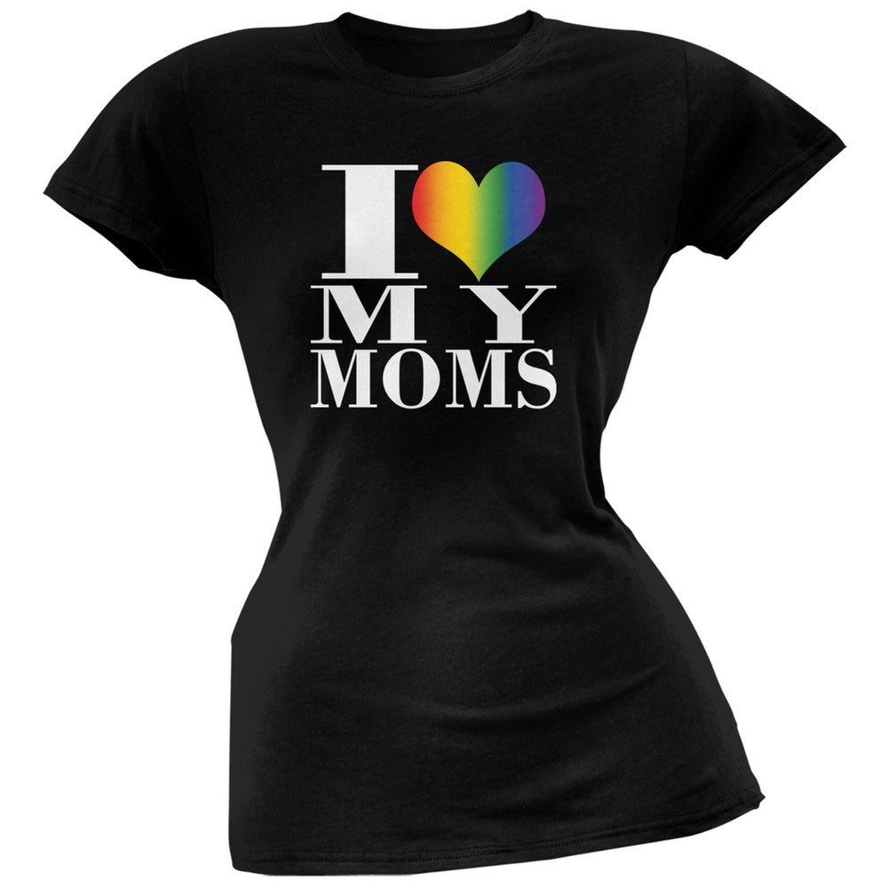 Mother's Day I Love My Lesbian Moms Pride Heart Black Juniors Soft T-Shirt Juniors T-Shirts Old Glory 2XL Black 