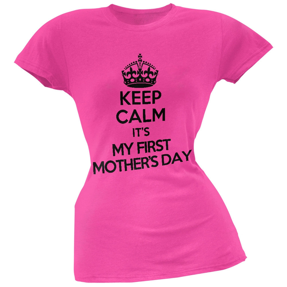 Keep Calm First Mother's Day Hot Pink Juniors Soft T-Shirt Juniors T-Shirts Old Glory 2XL Pink 