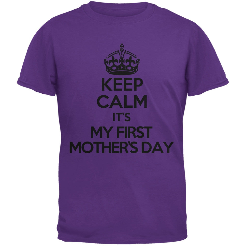 Keep Calm First Mother's Day Purple Adult T-Shirt Men's T-Shirts Old Glory 2XL Purple 