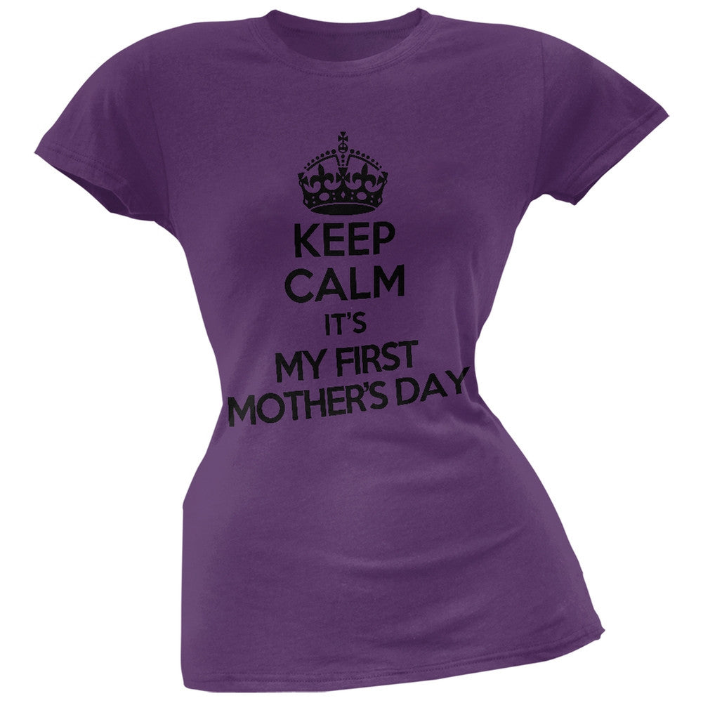 Keep Calm First Mother's Day Purple Juniors Soft T-Shirt Juniors T-Shirts Old Glory 2XL Purple 