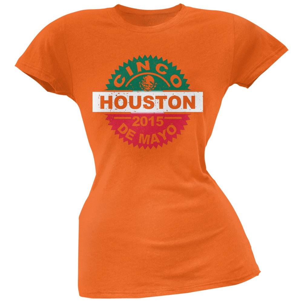 Cinco De Mayo - Houston Orange Juniors Soft T-Shirt Juniors T-Shirts Old Glory   