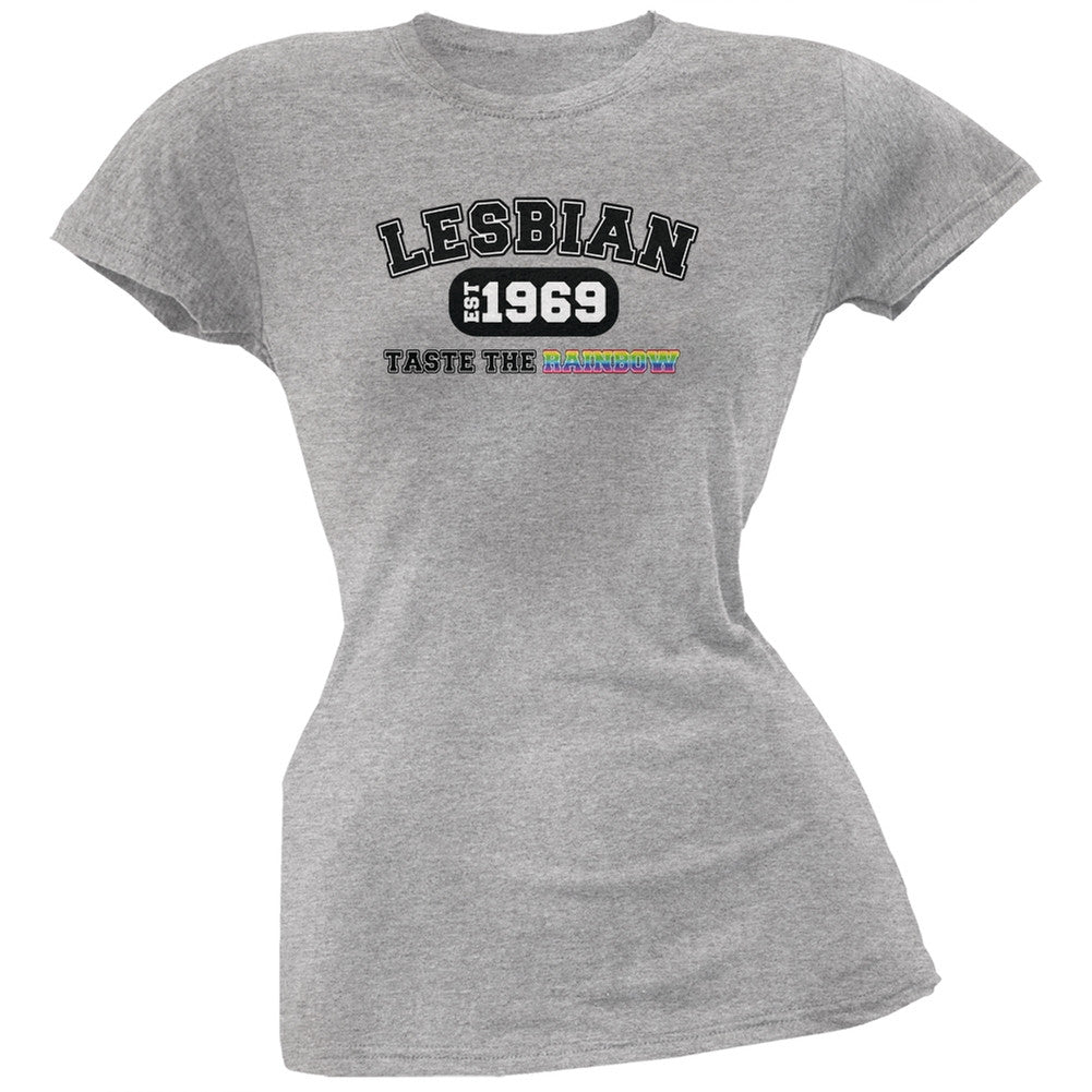 Lesbian Taste the Rainbow 1969 Heather Grey Juniors Soft T-Shirt Juniors T-Shirts Old Glory 2XL Grey 