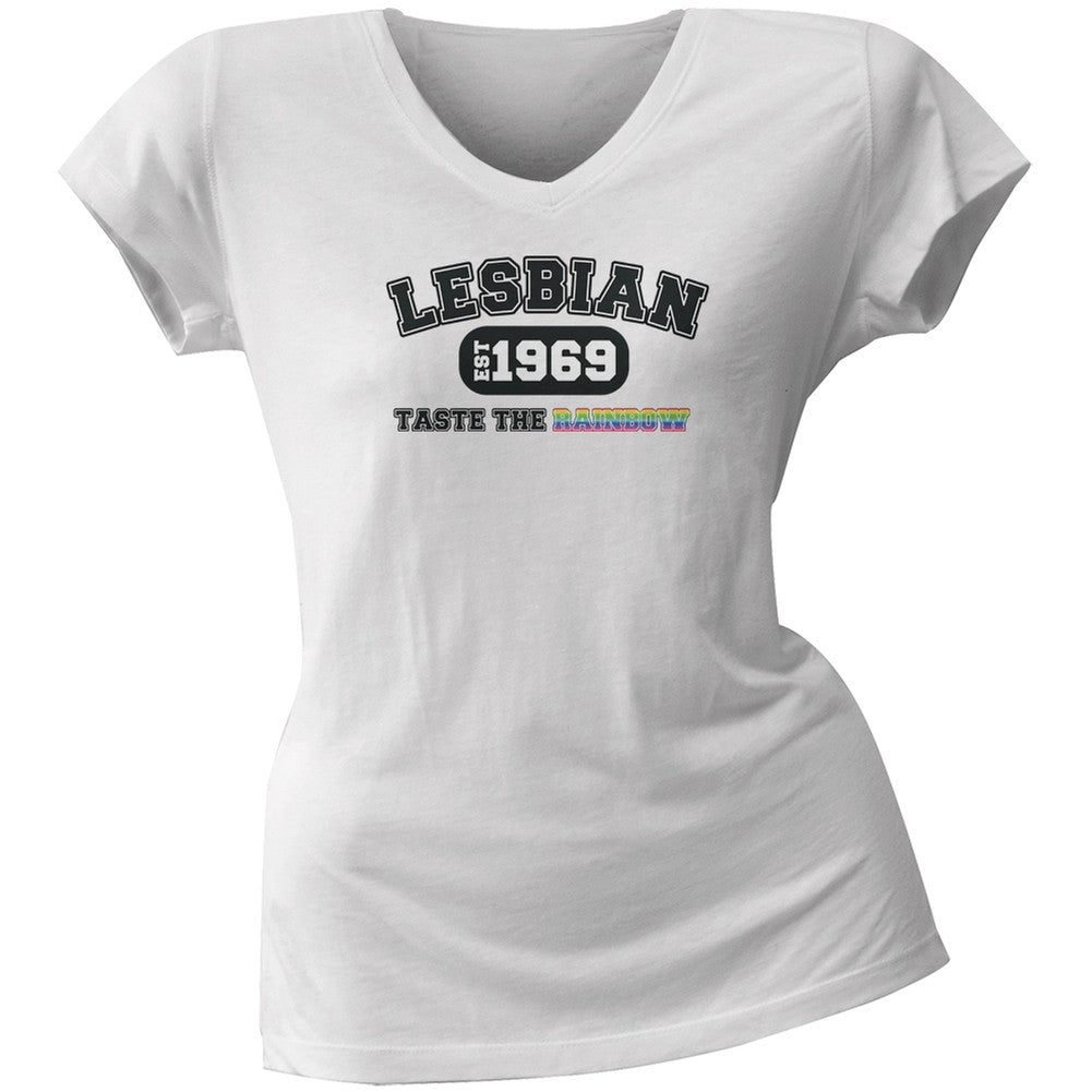 Lesbian Taste the Rainbow 1969 White Juniors V-Neck T-Shirt Juniors T-Shirts Old Glory 2XL White 