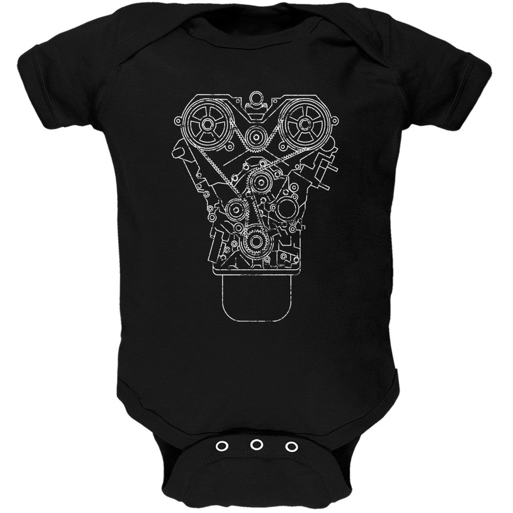 Engine Schematic Black Soft Baby One Piece Baby One Piece Old Glory 0-3M Black 