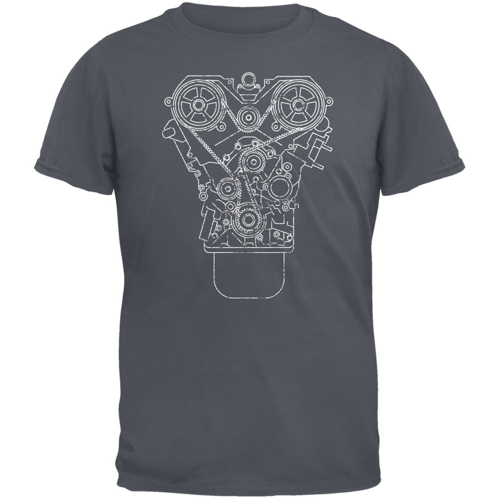 Engine Schematic Charcoal Grey Adult T-Shirt Men's T-Shirts Old Glory 2XL Grey 