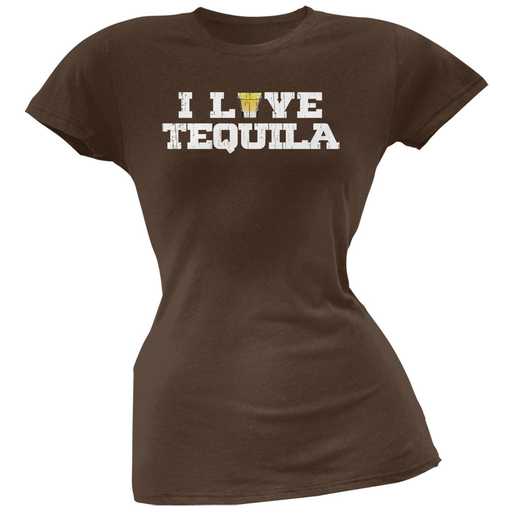 Cinco de Mayo - I Love Tequila Black Juniors Soft T-Shirt Juniors T-Shirts Old Glory SM Brown 