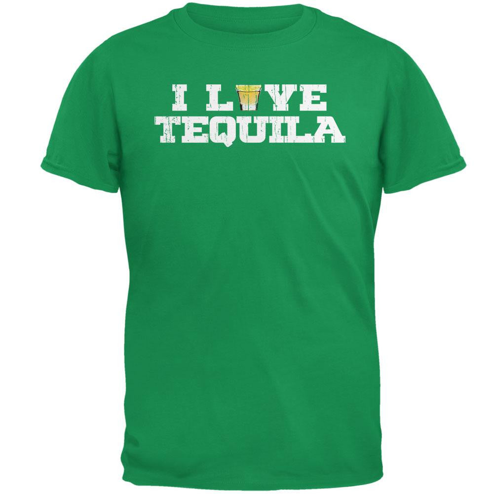 Cinco de Mayo - I Love Tequila Black Adult T-Shirt Men's T-Shirts Old Glory SM Green 