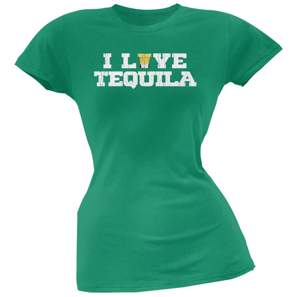 Cinco de Mayo - I Love Tequila Black Juniors Soft T-Shirt Juniors T-Shirts Old Glory SM Green 