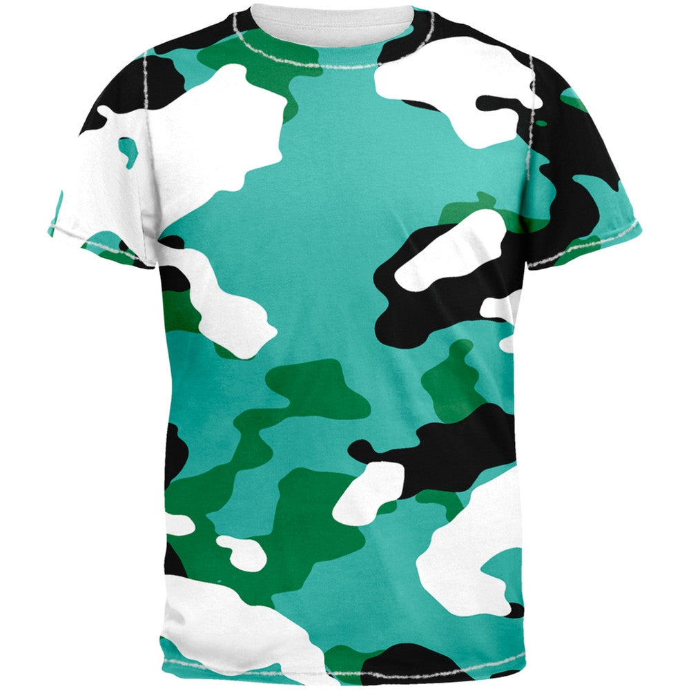 Turquoise Camo All Over Adult T-Shirt Men's T-Shirts Old Glory 2XL White 