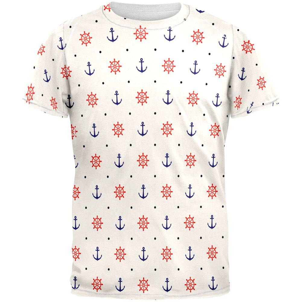 Nautical Pattern All Over Adult T-Shirt Men's T-Shirts Old Glory 2XL White 