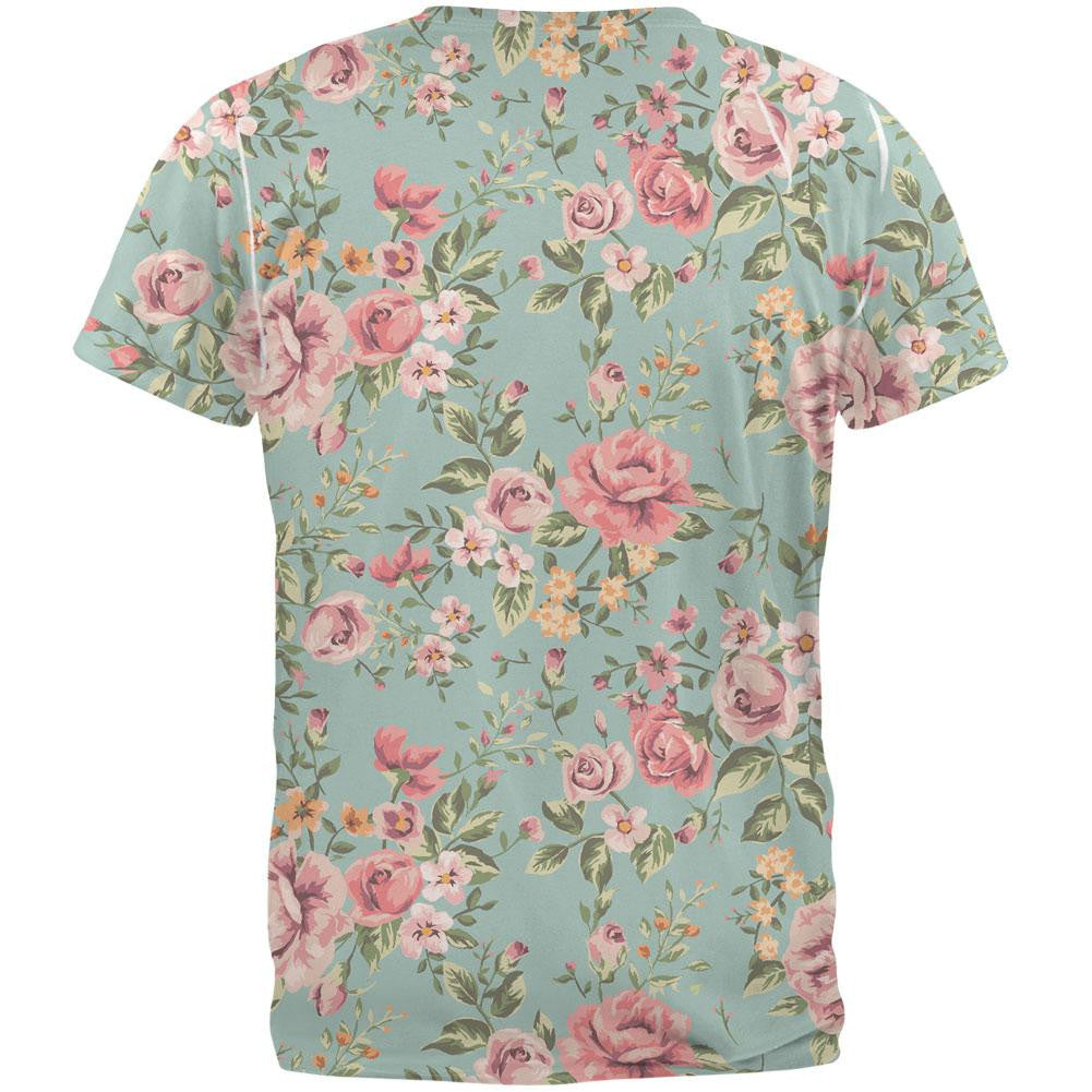 Turquoise Flower Pattern All Over Adult T-Shirt Men's T-Shirts Old Glory   