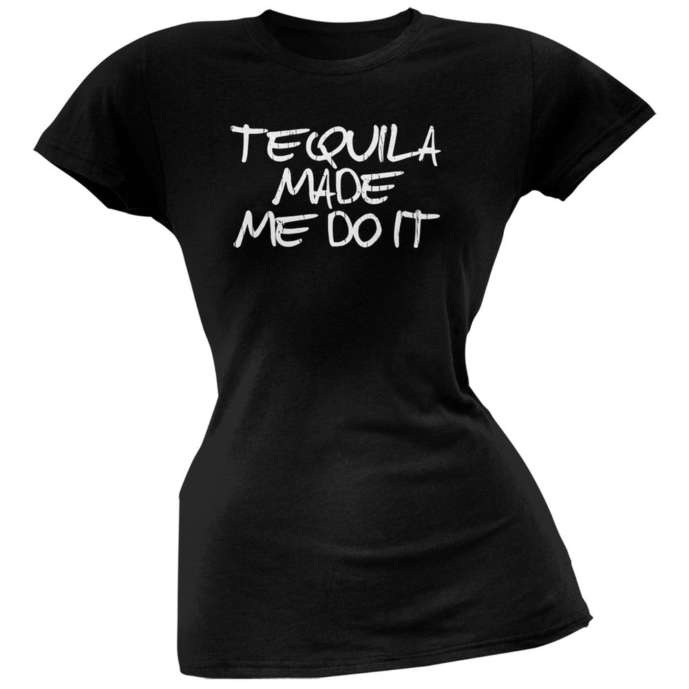 Cinco de Mayo - Tequila Made Me Do It Black Juniors Soft T-Shirt Juniors T-Shirts Old Glory SM Black 