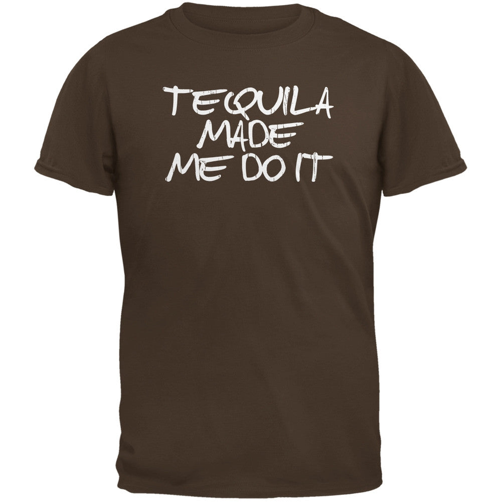 Cinco de Mayo - Tequila Made Me Do It Black Adult T-Shirt Men's T-Shirts Old Glory SM Brown 