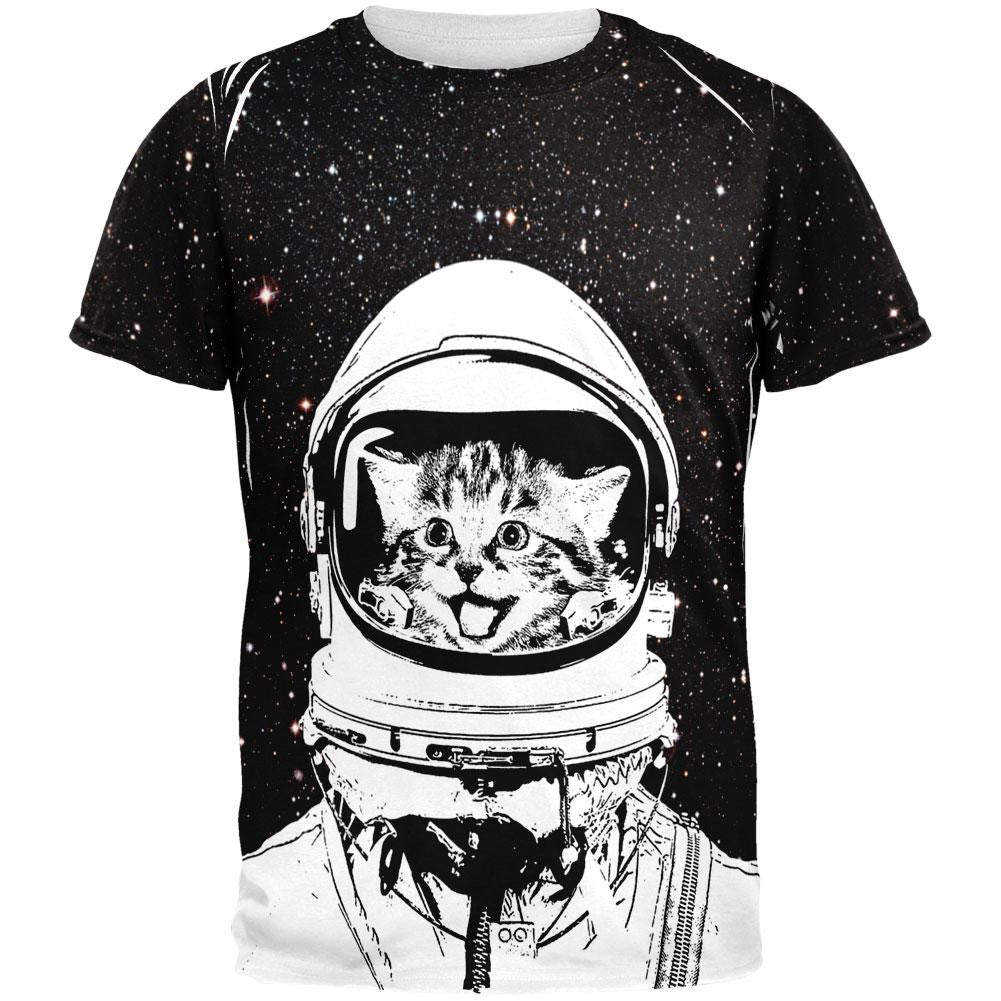 Cat Space Suit All Over Adult T-Shirt Men's T-Shirts Old Glory 2XL White 