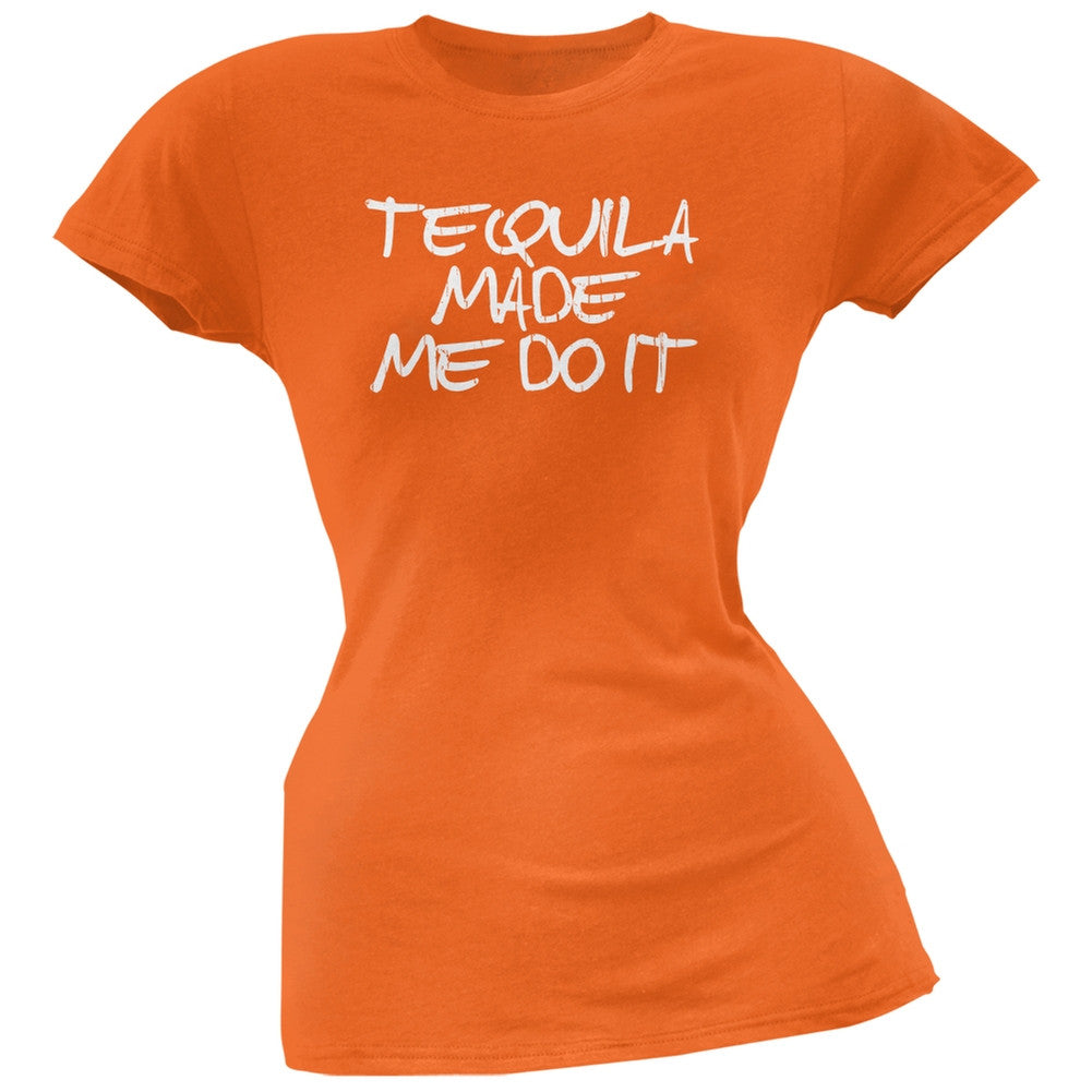 Cinco de Mayo - Tequila Made Me Do It Black Juniors Soft T-Shirt Juniors T-Shirts Old Glory SM Orange 