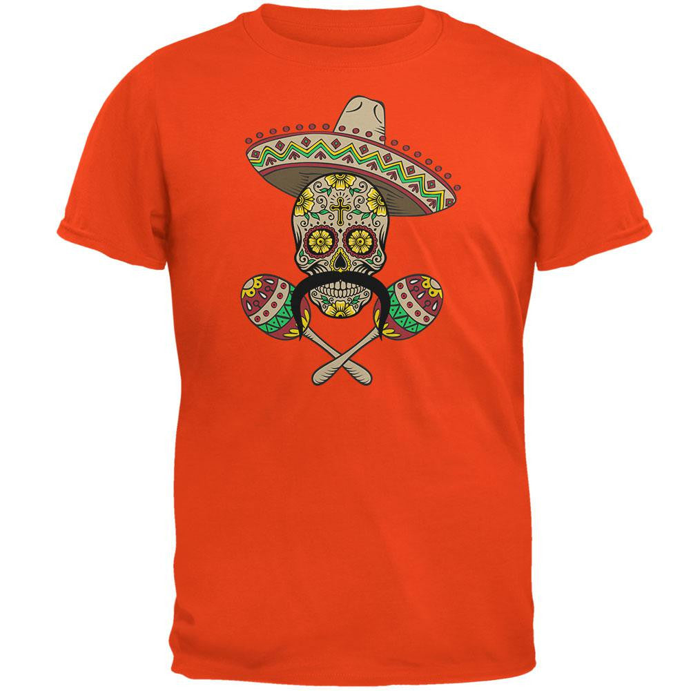 Cinco de Mayo - Sombrero Skull Maracas Crossbones Orange Adult T-Shirt Men's T-Shirts Old Glory 2XL Orange 