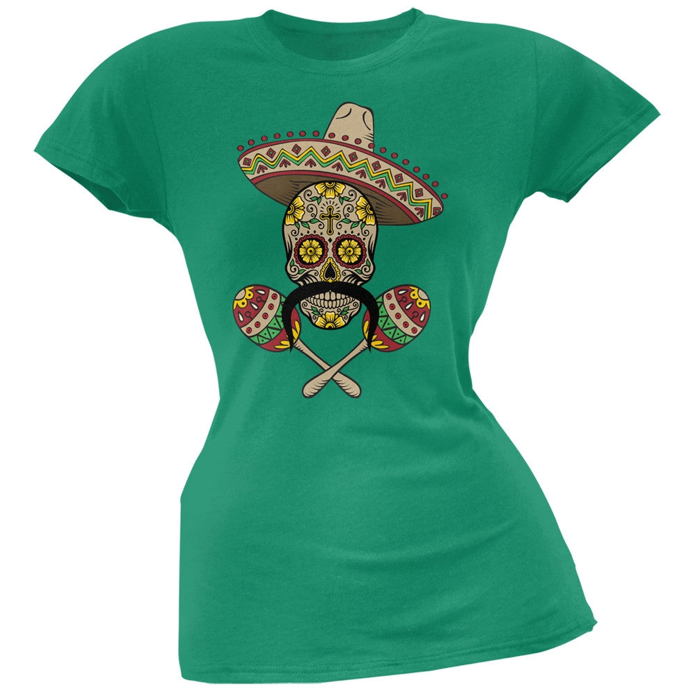 Cinco de Mayo - Sombrero Skull Maracas Crossbones Orange Soft Juniors T-Shirt Juniors T-Shirts Old Glory   