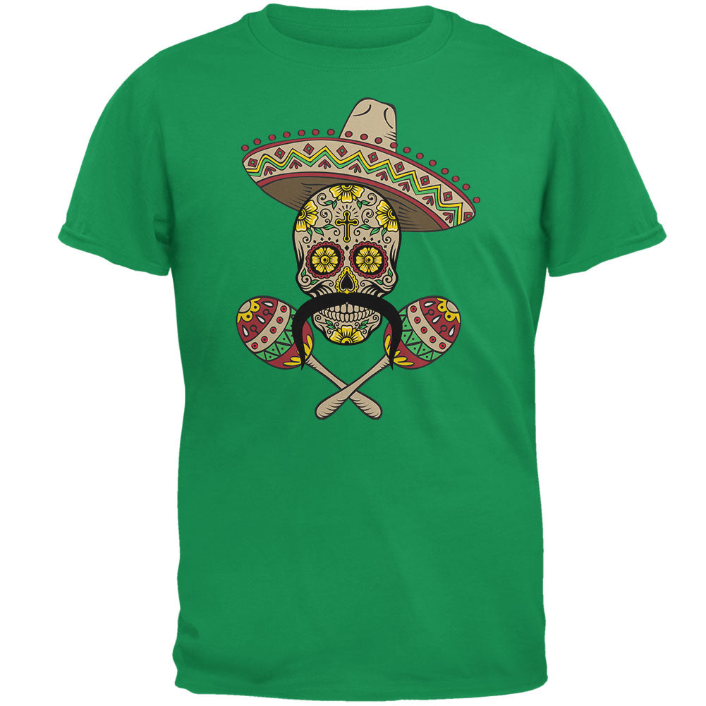 Cinco de Mayo - Sombrero Skull Maracas Crossbones Irish Green Adult T-Shirt Men's T-Shirts Old Glory 2XL Green 