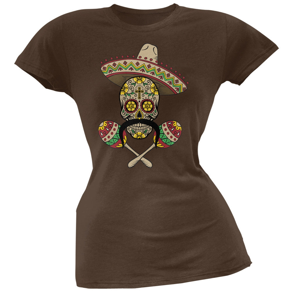 Cinco de Mayo - Sombrero Skull Maracas Crossbones Orange Soft Juniors T-Shirt Juniors T-Shirts Old Glory   