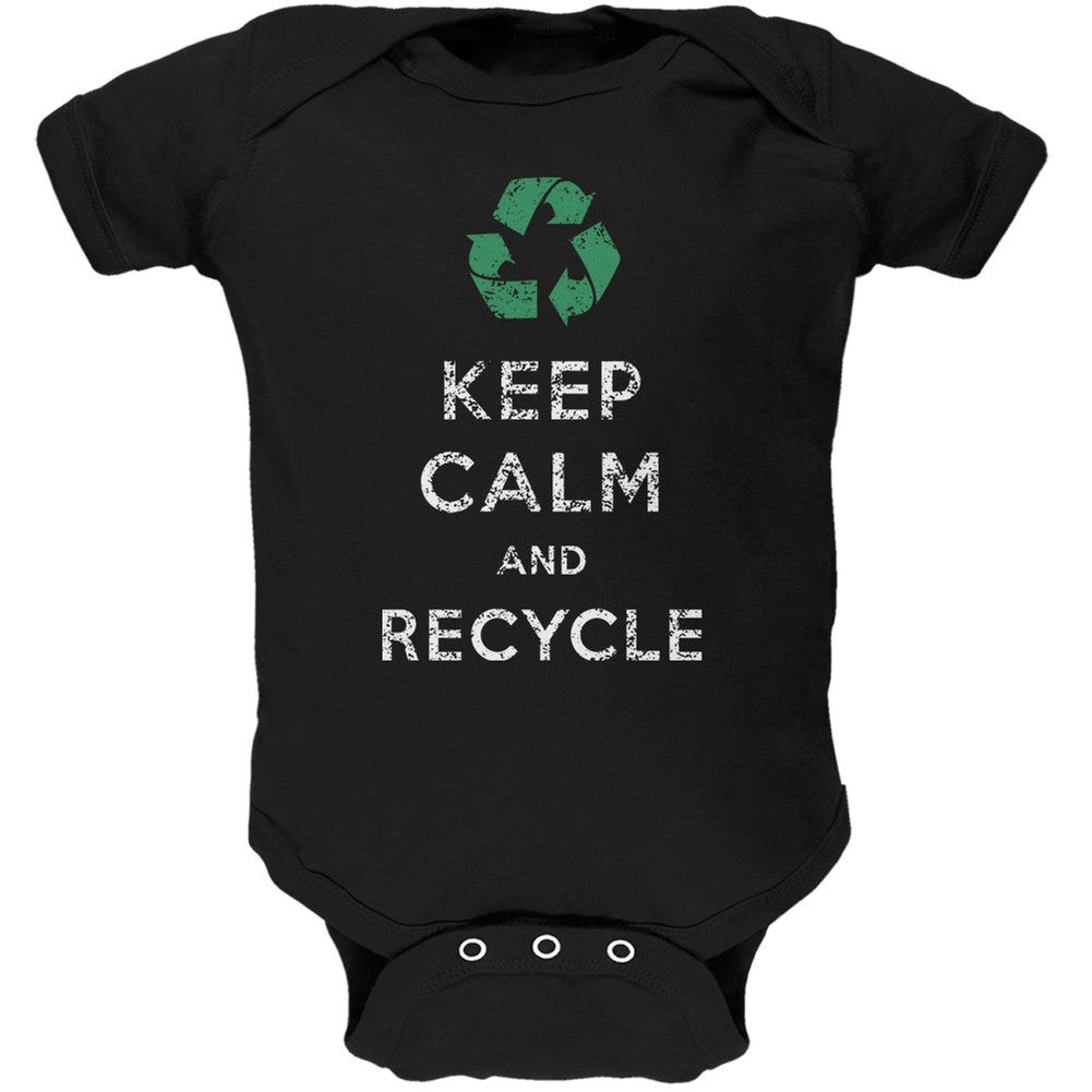 Earth Day - Keep Calm & Recycle Black Soft Baby One Piece Baby One Piece Old Glory 0-3M Black 