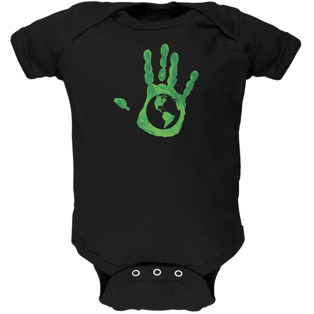 Earth Day - Handprint Earth Black Soft Baby One Piece Baby One Piece Old Glory 0-3M Black 