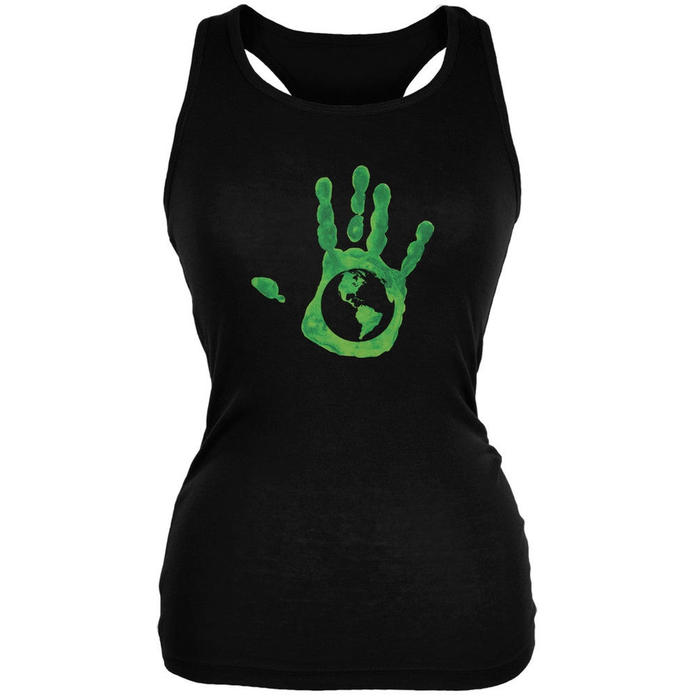 Earth Day - Handprint Earth Black Juniors Soft Tank Top Juniors Tank Tops Old Glory 2XL Black 