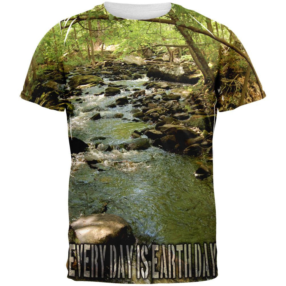 Earth Day River Woods Hiking All Over Adult T-Shirt Men's T-Shirts Old Glory 2XL Multi 