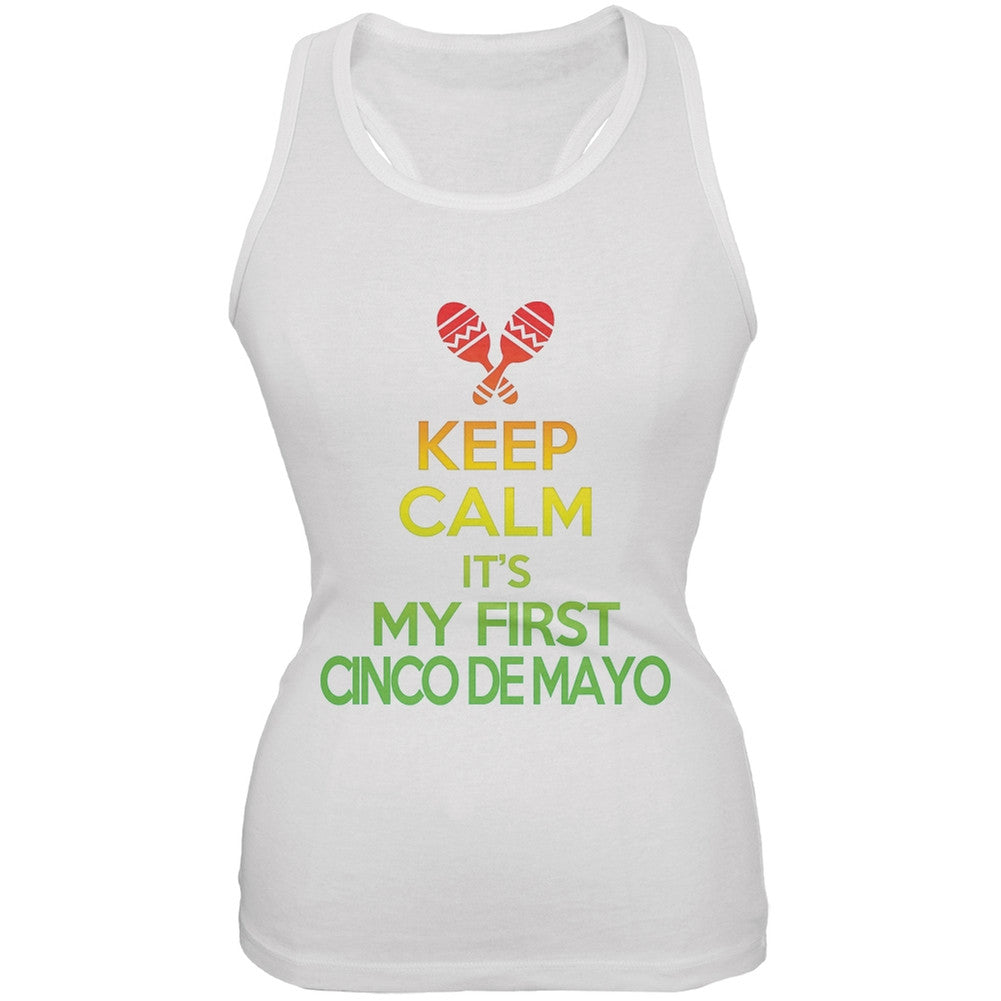 Cinco De Mayo - Keep Calm First Cinco De Mayo White Juniors Soft Tank Top Juniors Tank Tops Old Glory 2XL White 