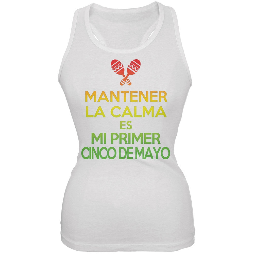 Cinco De Mayo - Mantener Calma Primer Cinco De Mayo White Juniors Soft Tank Top Juniors Tank Tops Old Glory 2XL White 