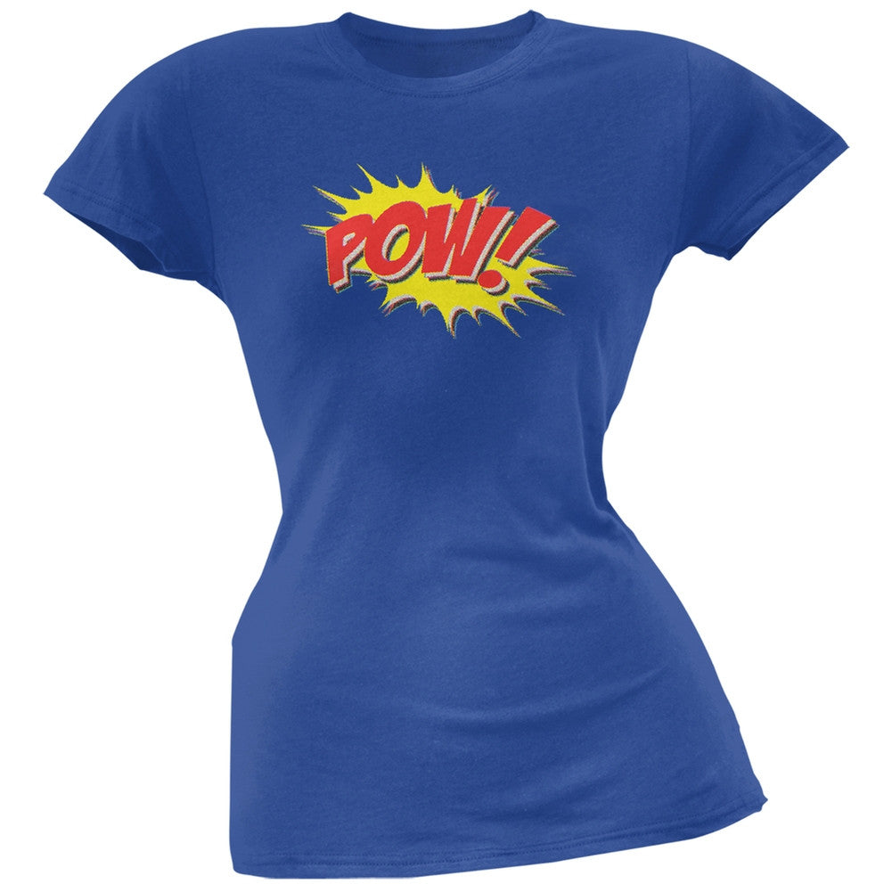 POW Comic Book Super Hero Royal Juniors Soft T-Shirt Juniors T-Shirts Old Glory SM Blue 