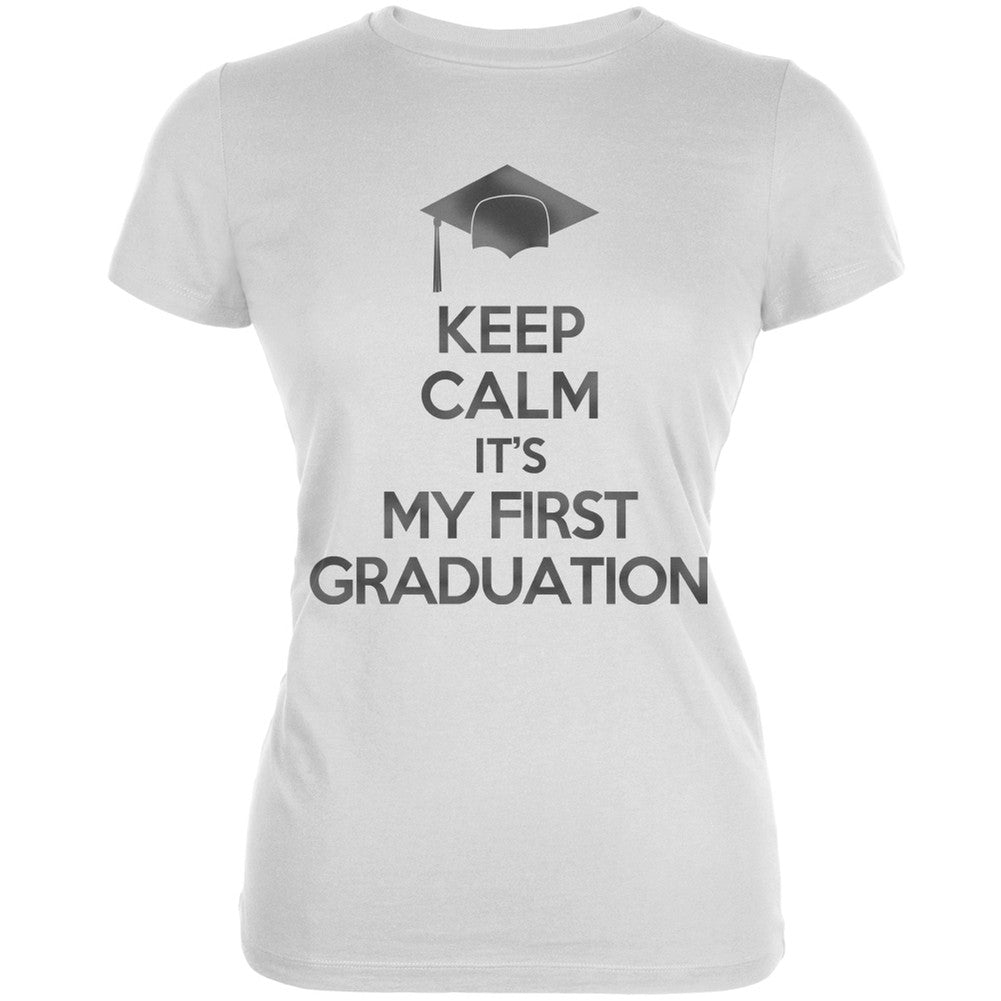 Keep Calm First Graduation White Juniors Soft T-Shirt Juniors T-Shirts Old Glory 2XL White 