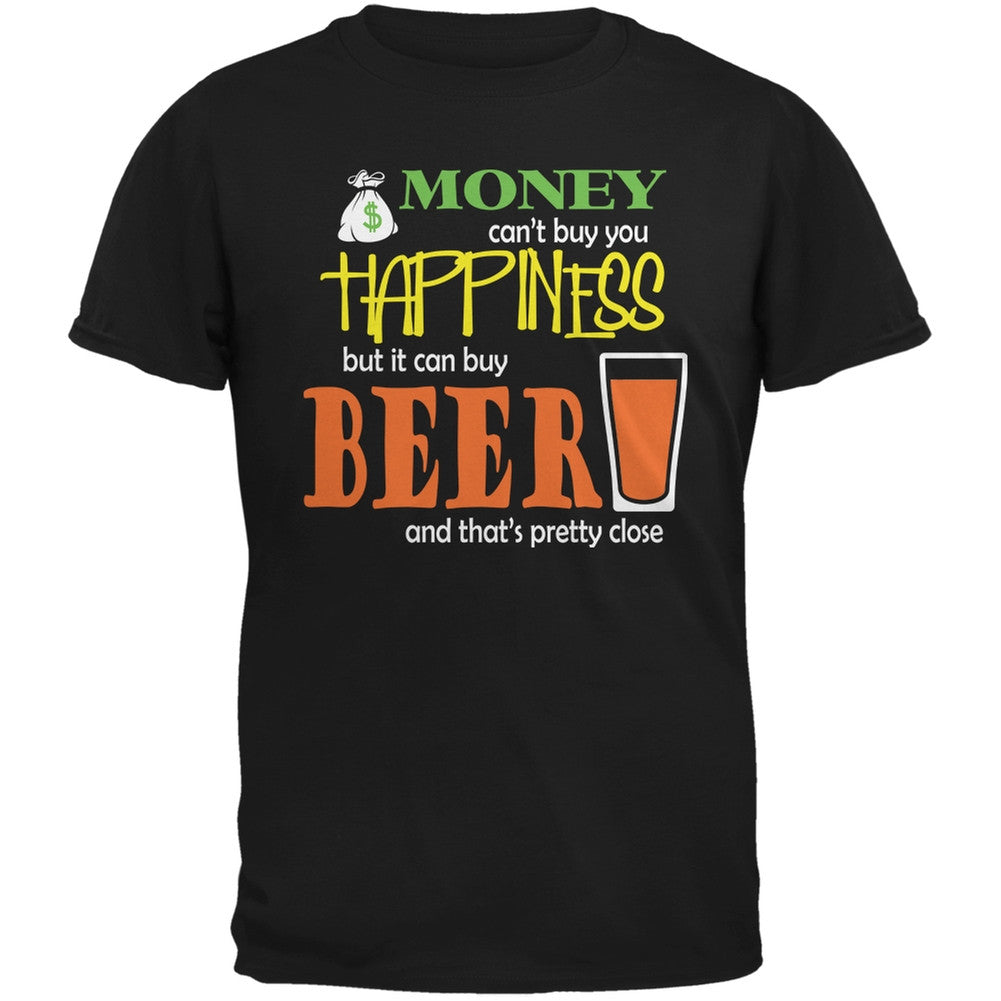 Money Happiness Beer Funny Black Adult T-Shirt Men's T-Shirts Old Glory SM Black 